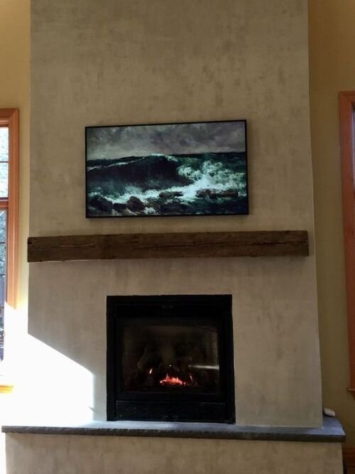Plastered ombre on fireplace